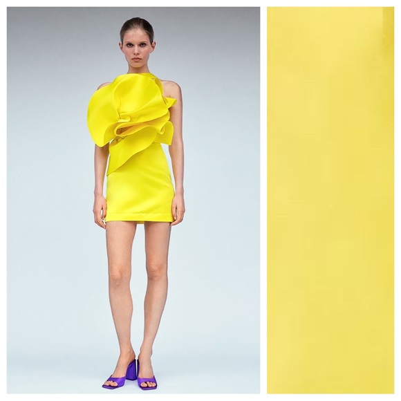 NWT. Zara Limited Edition Neon Yellow Voluminous Ruffles Mini Dress. Size S. - Picture 1 of 10